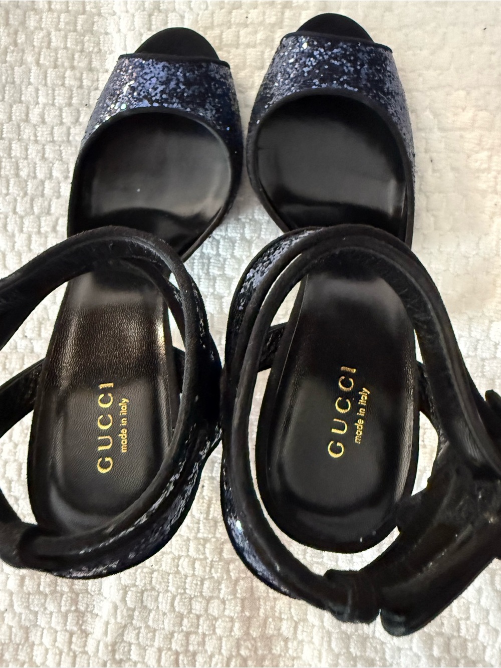 Gucci Blue Glitter Open-Toe Ankle-Strap Heels - Picture 7 of 9